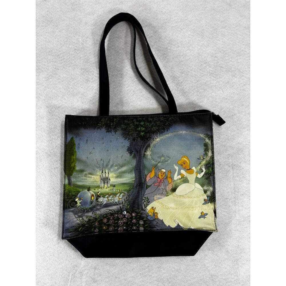 Vintage Disney Cinderella Nylon Double Handle Zip Tote Bag Purse Beaded Sequin